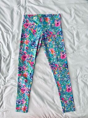 Lilly Pulitzer Blue Pink Floral Print Leggings